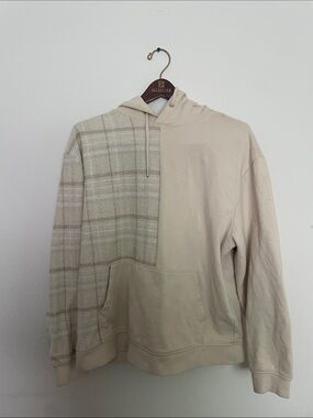 Topman Beige Half-Plaid Hooded Sweatshirt